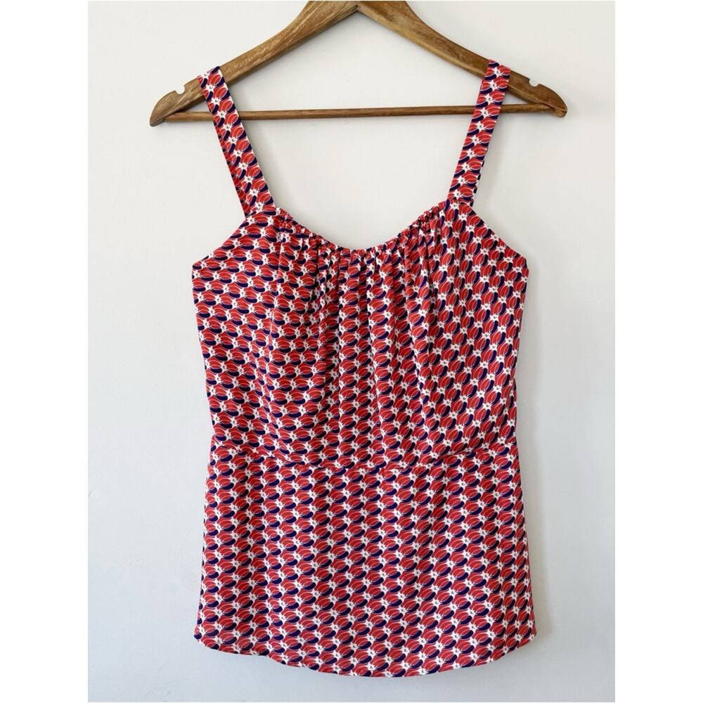 Cabi Orange & Navy Geometric Print Sleeveless Top Size 8 EUC